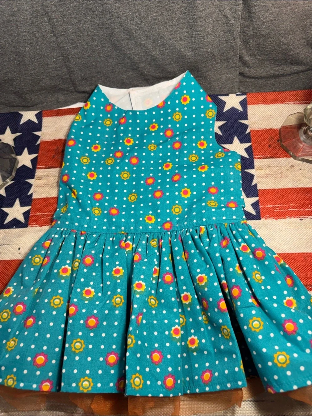 Teal Floral Dot Pleated Dog Dress - Unbranded